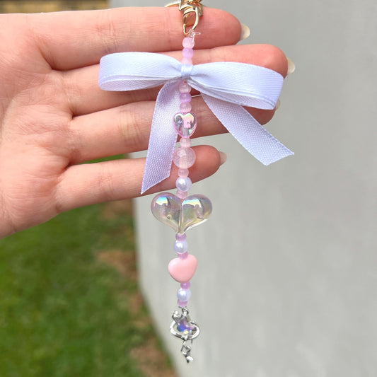 Beaded Heart Keychain with Ribbon