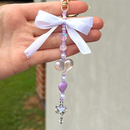 Beaded Heart Keychain with Ribbon