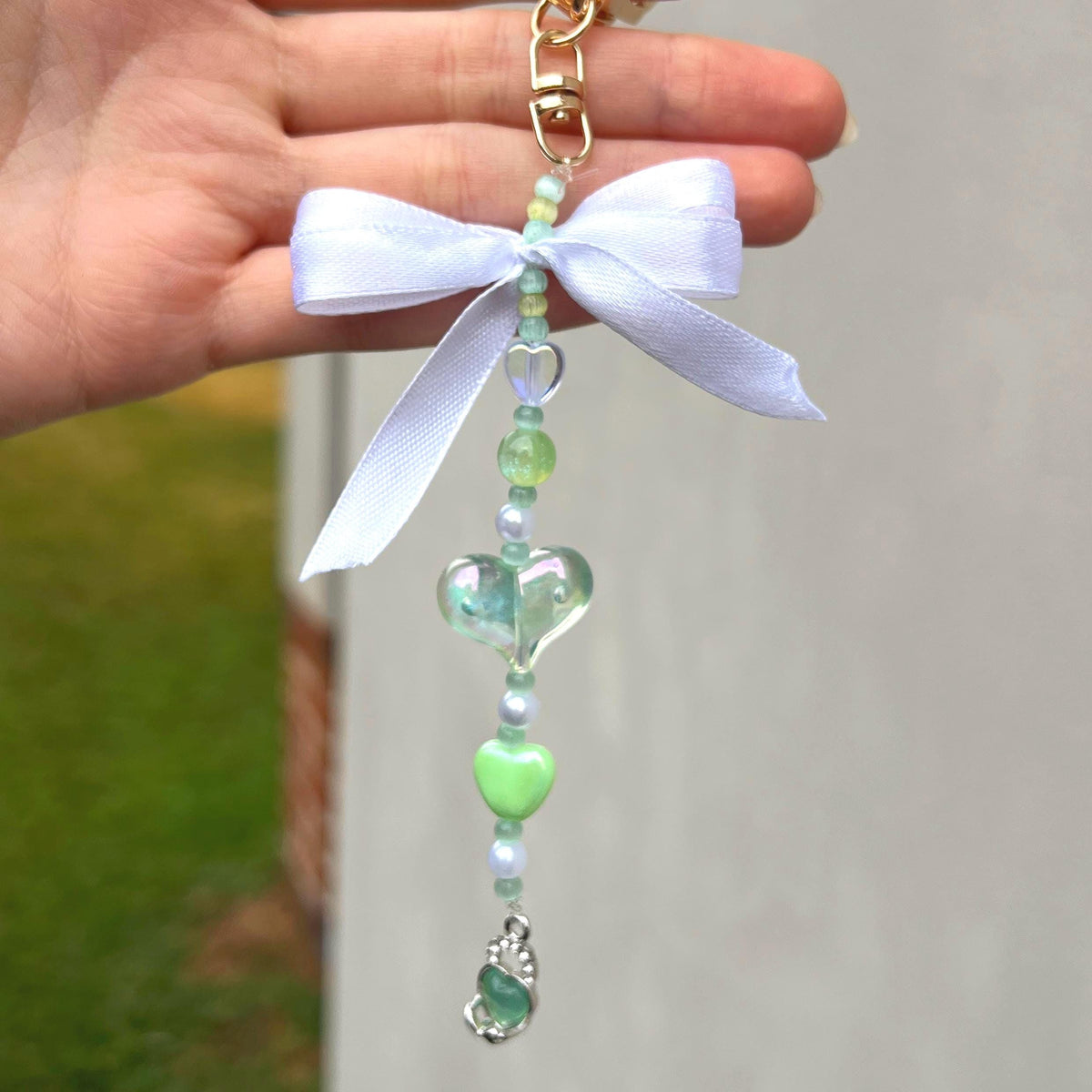 Beaded Heart Keychain with Ribbon