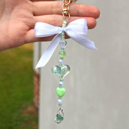 Beaded Heart Keychain with Ribbon