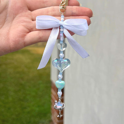 Beaded Heart Keychain with Ribbon