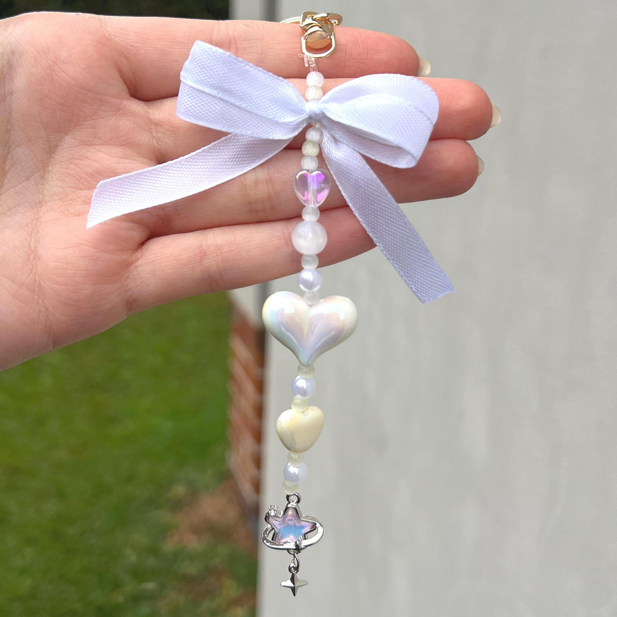 Beaded Heart Keychain with Ribbon